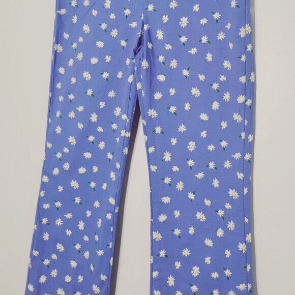 Zara Blue Pants Daisy Print Cropped High Waisted Cotton Blend Zipper XS NWOT - Picture 6 of 12